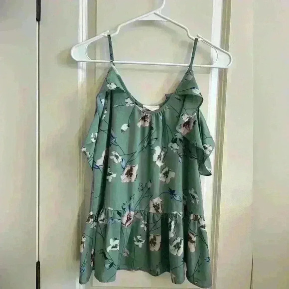 Sienna Sky Tops - Woman’s Sienna Sky blue/green floral off the shoulder tank size XS babydoll